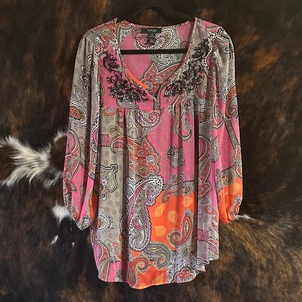 Style & Co. Paisley Print Blouse - Pink and Orange